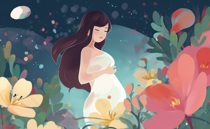 鲜花围绕的孕妇手绘小清新孕妇母亲节原创插画海报素材,插画/手绘图,插画/手绘图库,插画/手绘图下载,插画/手绘